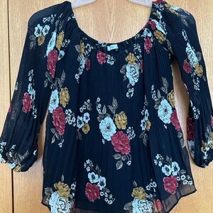 Black Floral Peasant Blouse from Dex